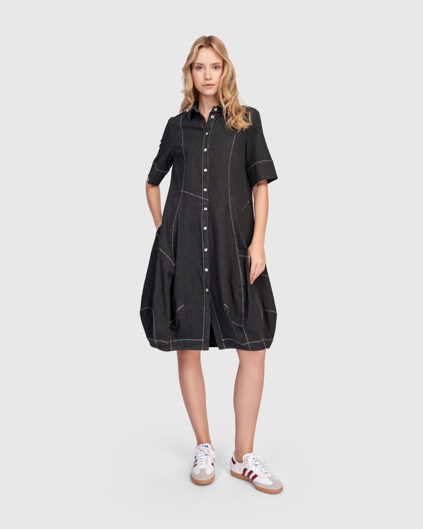 Barb Denim Shirtdress, Black