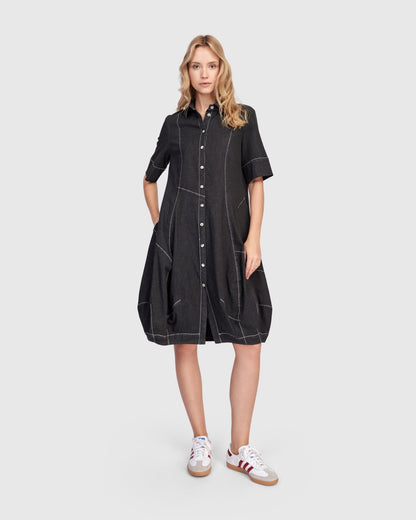Barb Denim Shirtdress, Black
