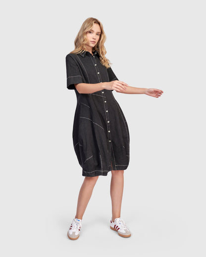 Barb Denim Shirtdress, Black