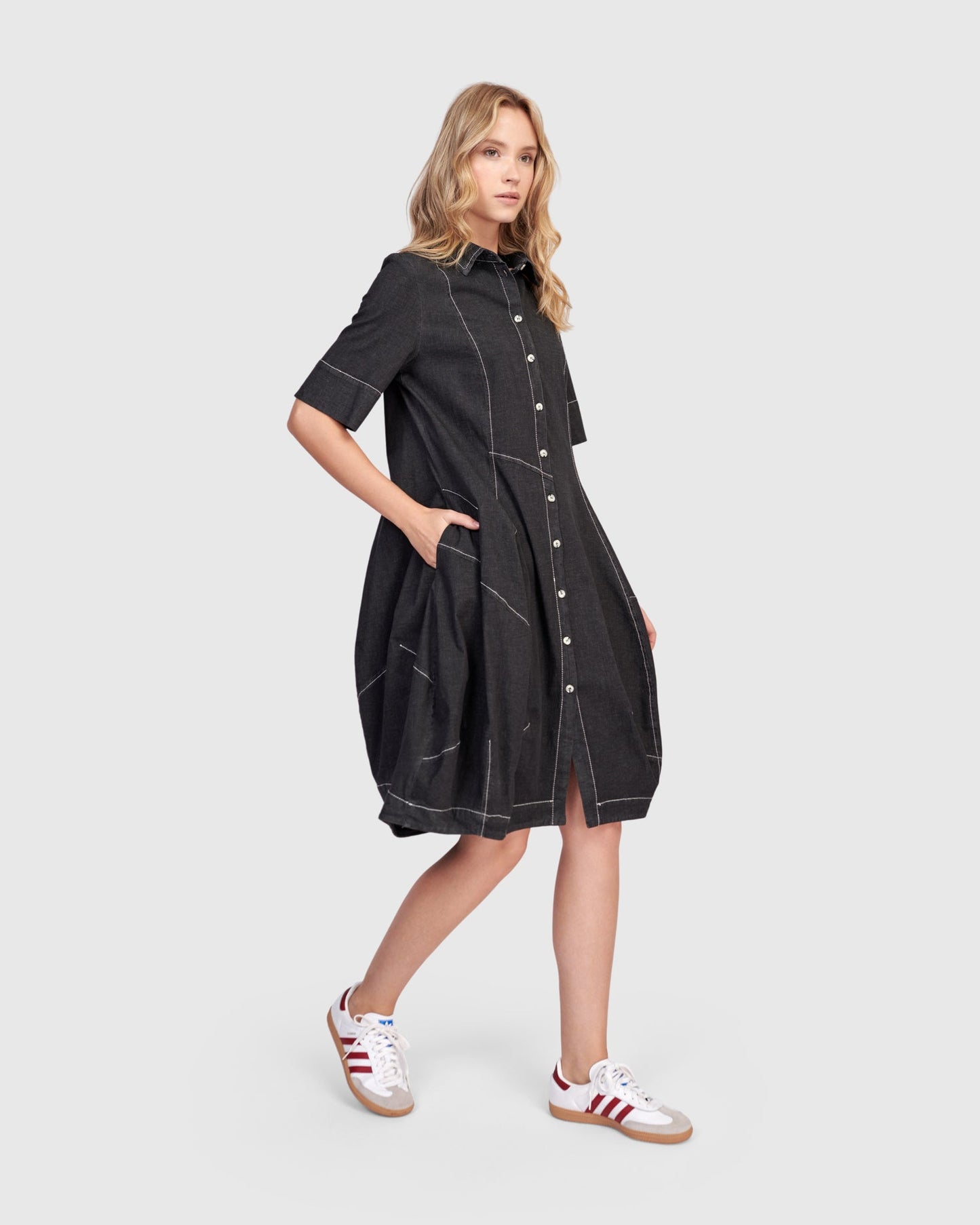 Barb Denim Shirtdress, Black
