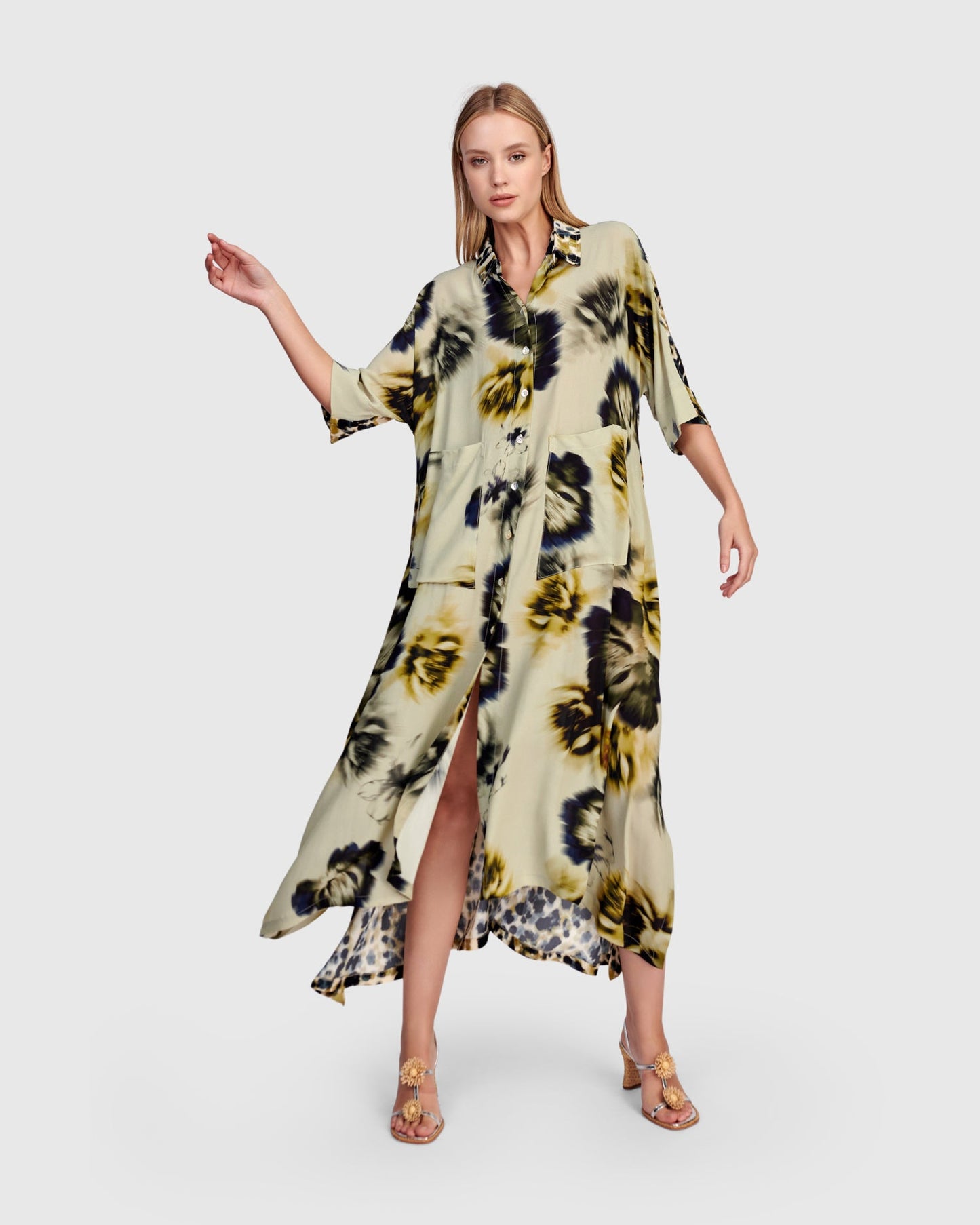 Champaca Maxi Dress, Beige Floral