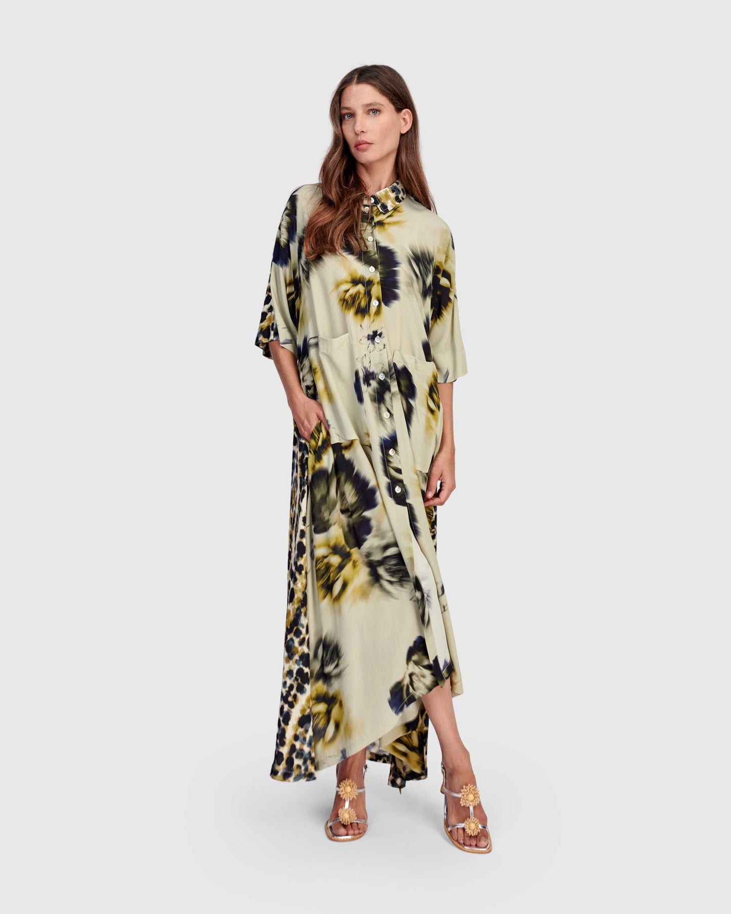 Champaca Maxi Dress, Beige Floral