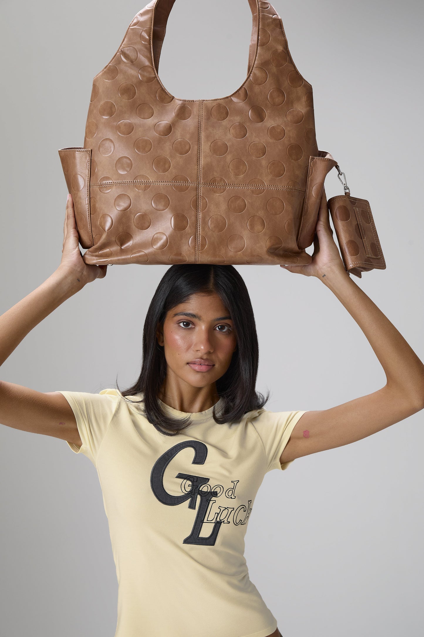 Otis Polka Embossed Change Purse in Classic Tan