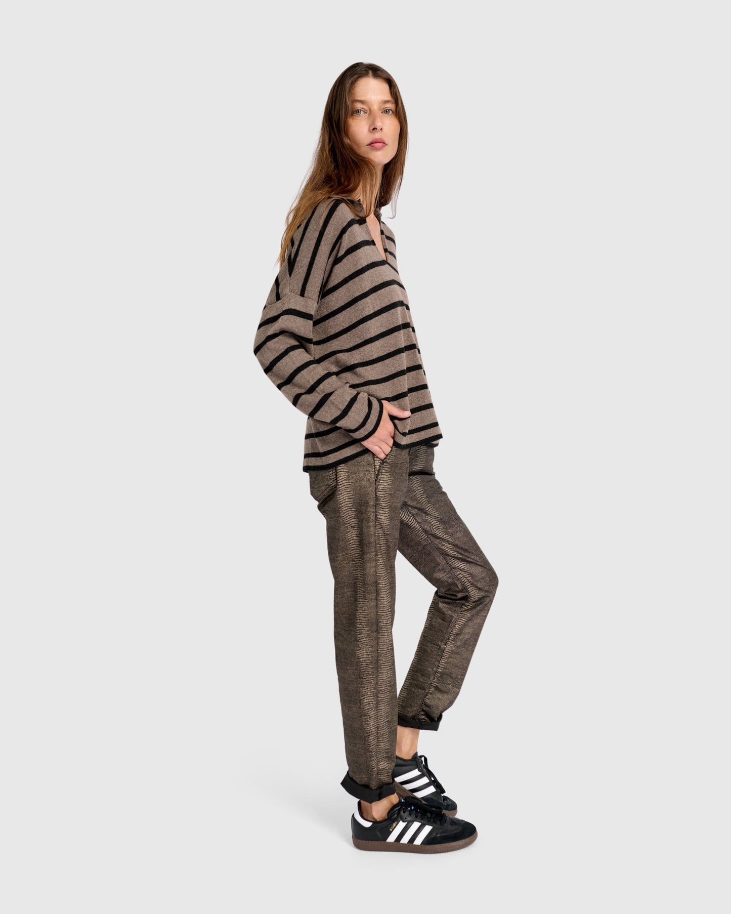 Surfside Collared Sweater, Latte Stripes