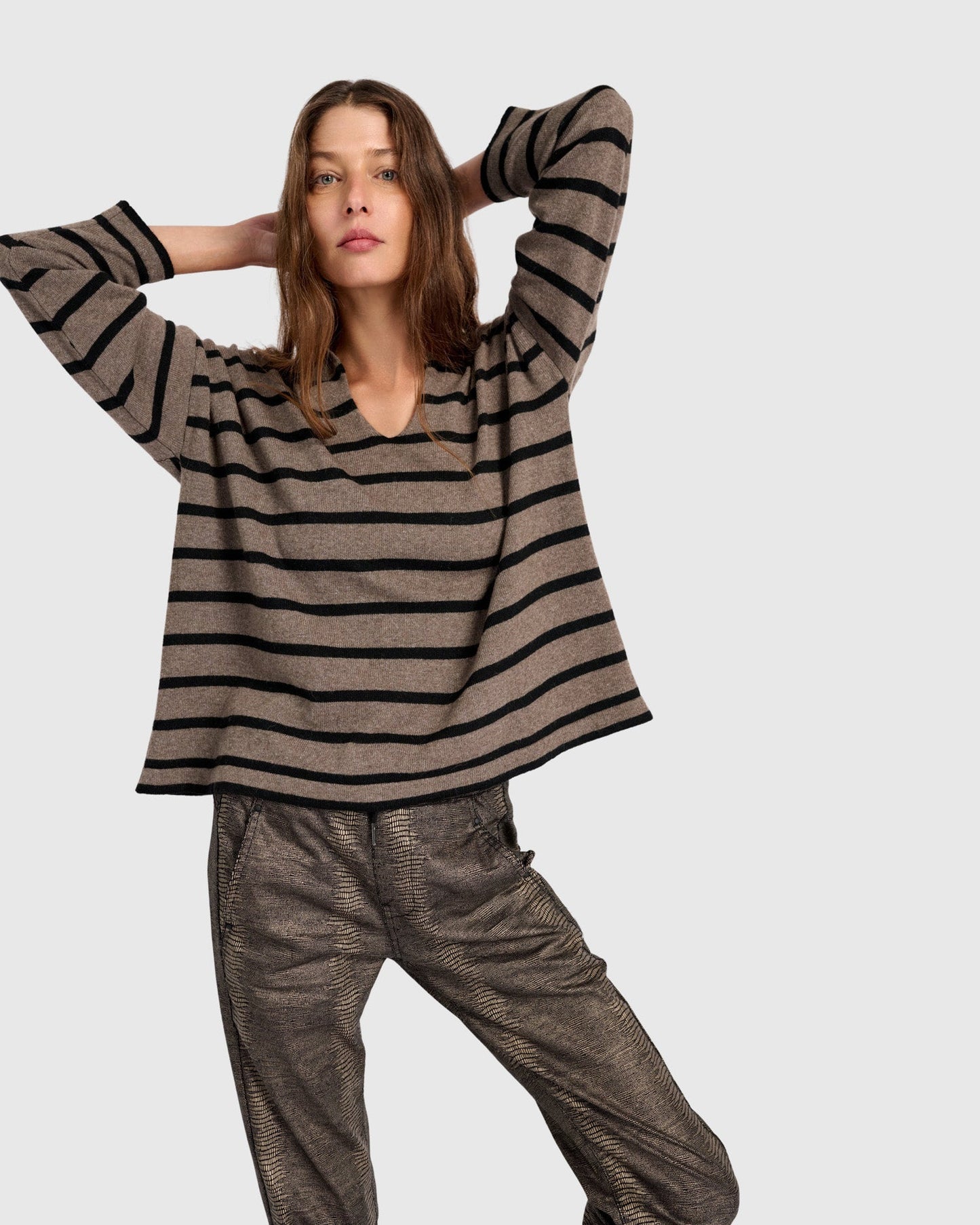 Surfside Collared Sweater, Latte Stripes