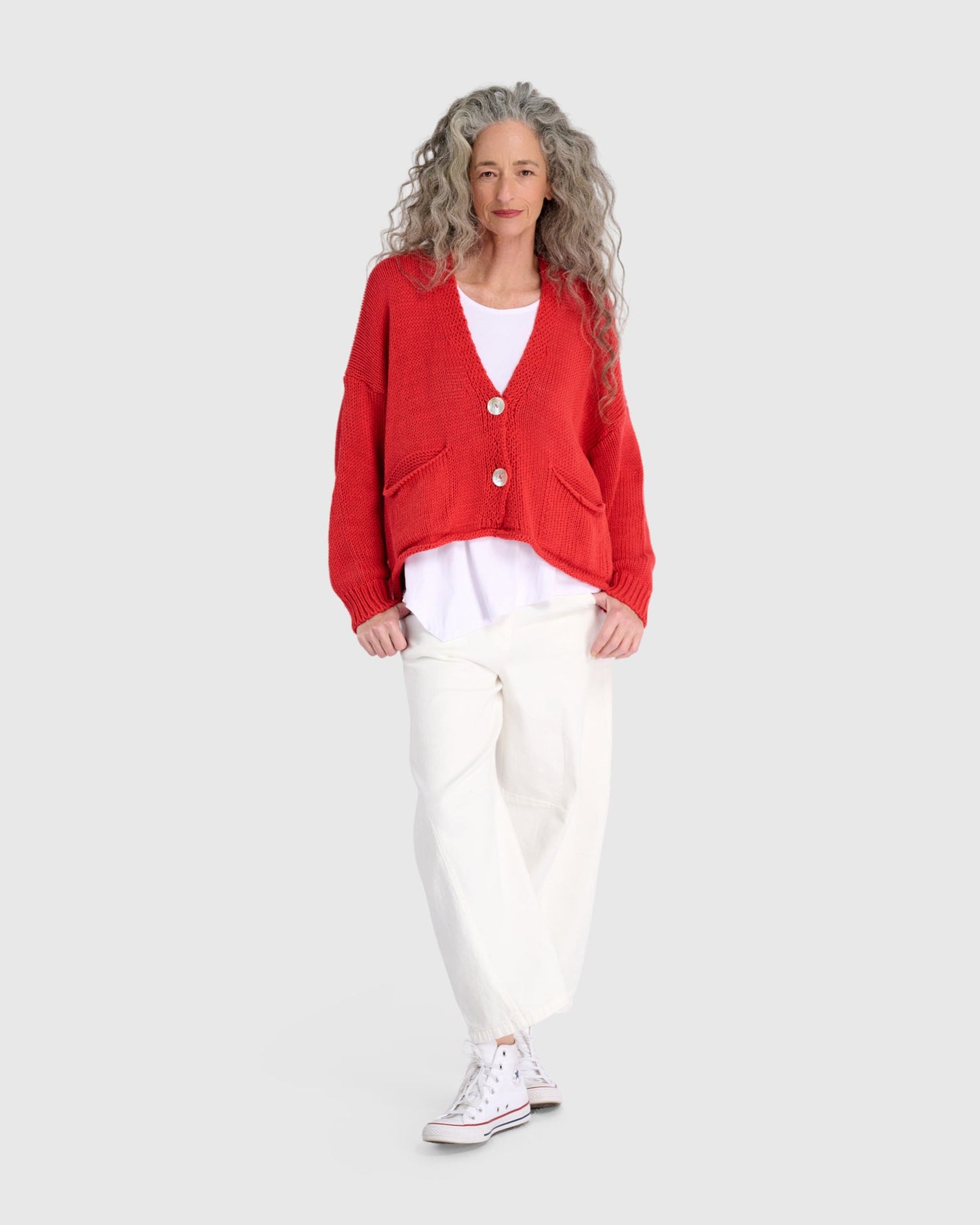 Simply Slouchy Cardigan, Coral Red