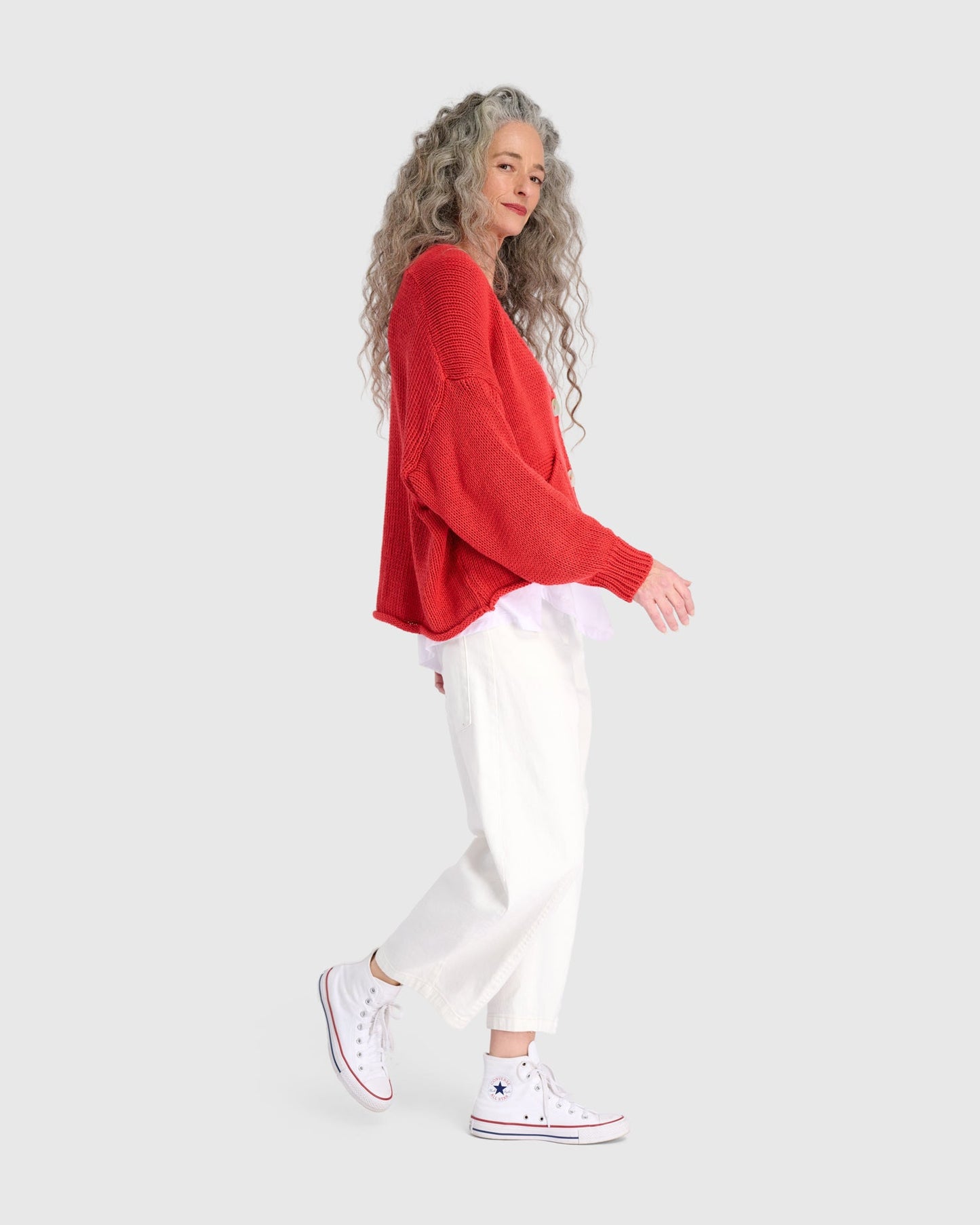 Simply Slouchy Cardigan, Coral Red