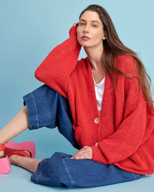 Simply Slouchy Cardigan, Coral Red