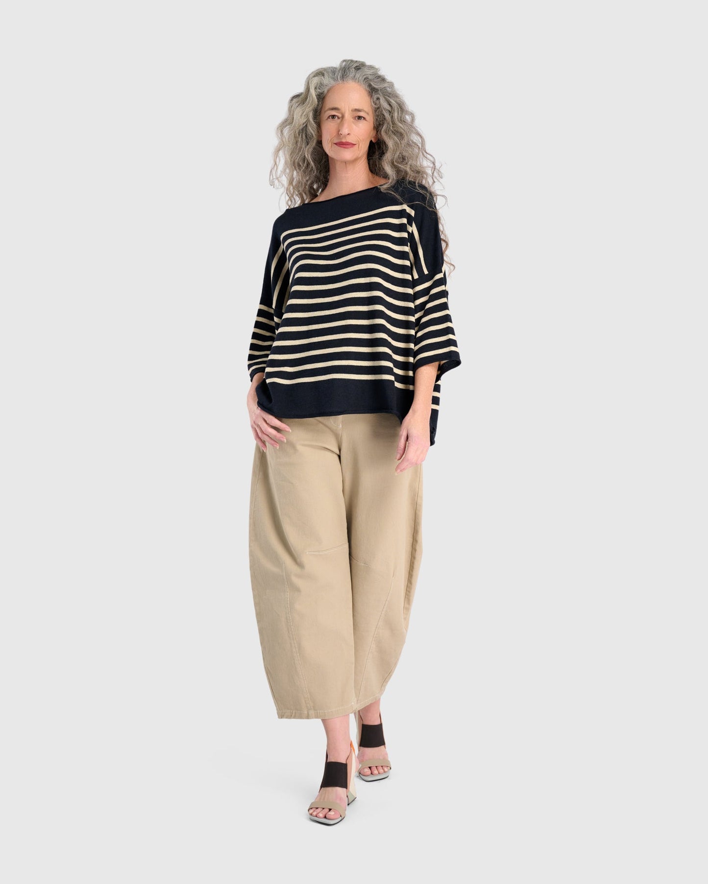 Carolina Relaxed Sweater, Navy/Cream