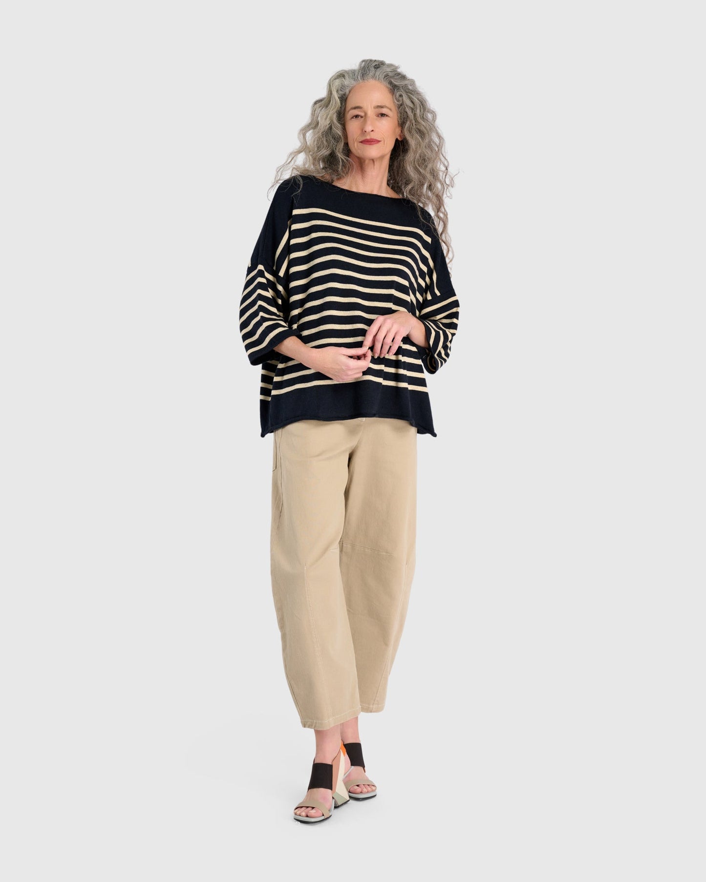 Carolina Relaxed Sweater, Navy/Cream