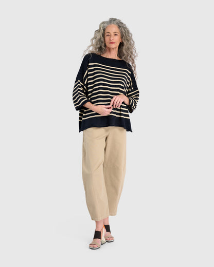 Carolina Relaxed Sweater, Navy/Cream
