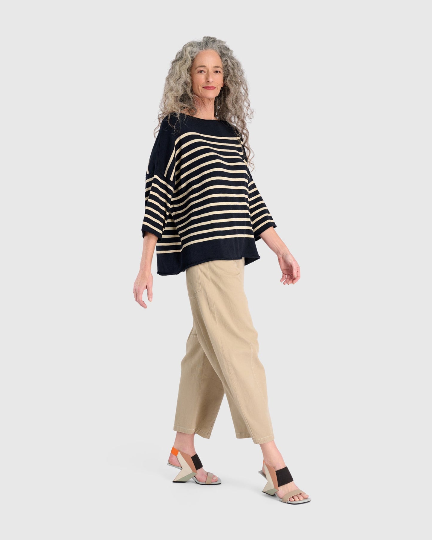 Carolina Relaxed Sweater, Navy/Cream