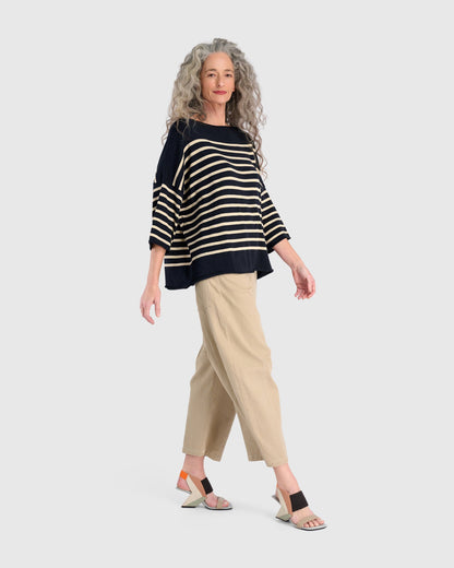 Carolina Relaxed Sweater, Navy/Cream