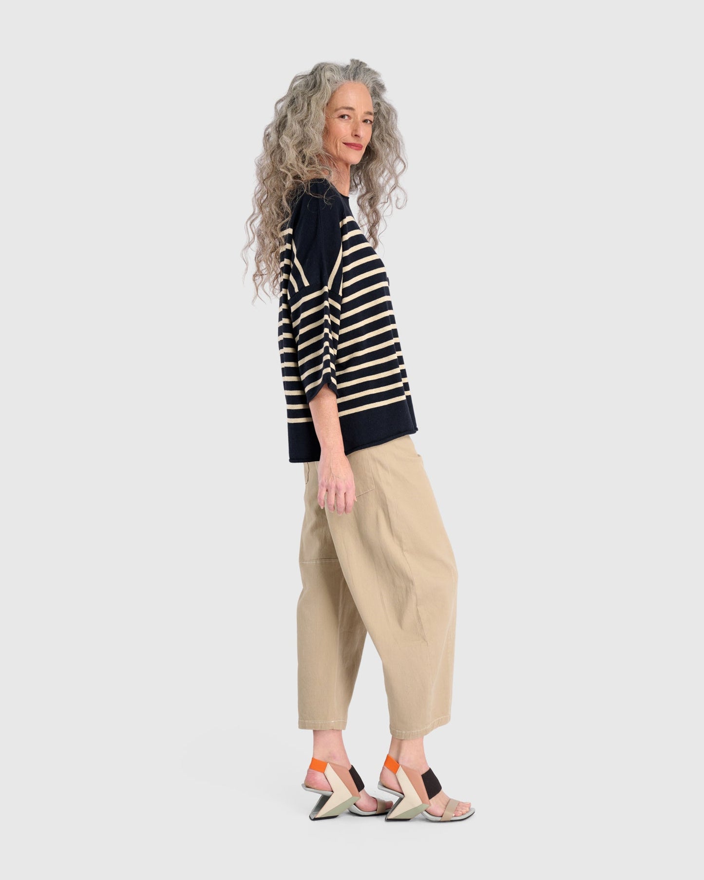 Carolina Relaxed Sweater, Navy/Cream