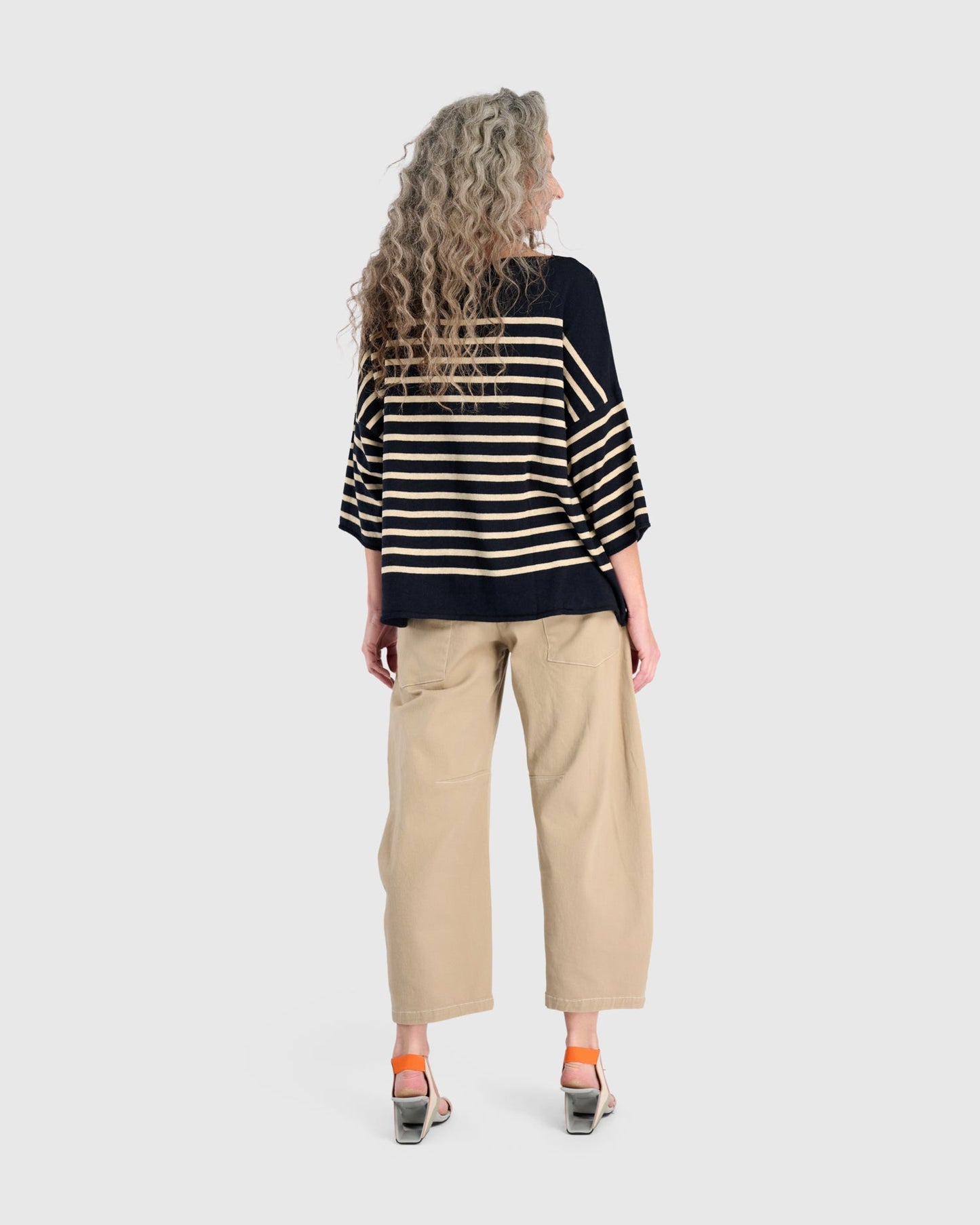 Carolina Relaxed Sweater, Navy/Cream