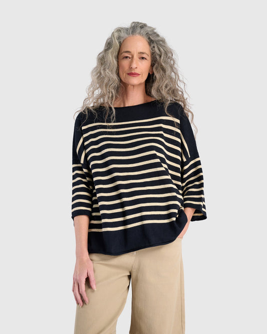 Carolina Relaxed Sweater, Navy/Cream