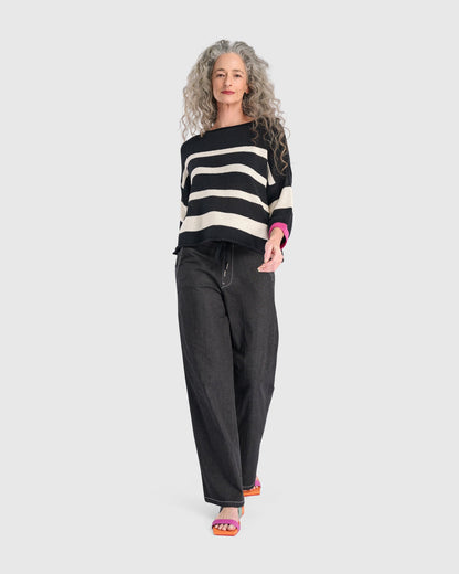 Boxy Stripes Sweater, Black/Cream