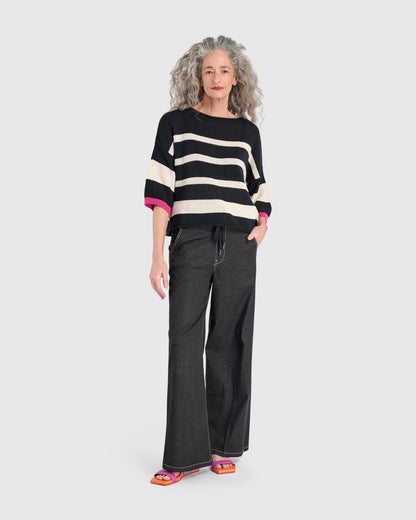 Boxy Stripes Sweater, Black/Cream