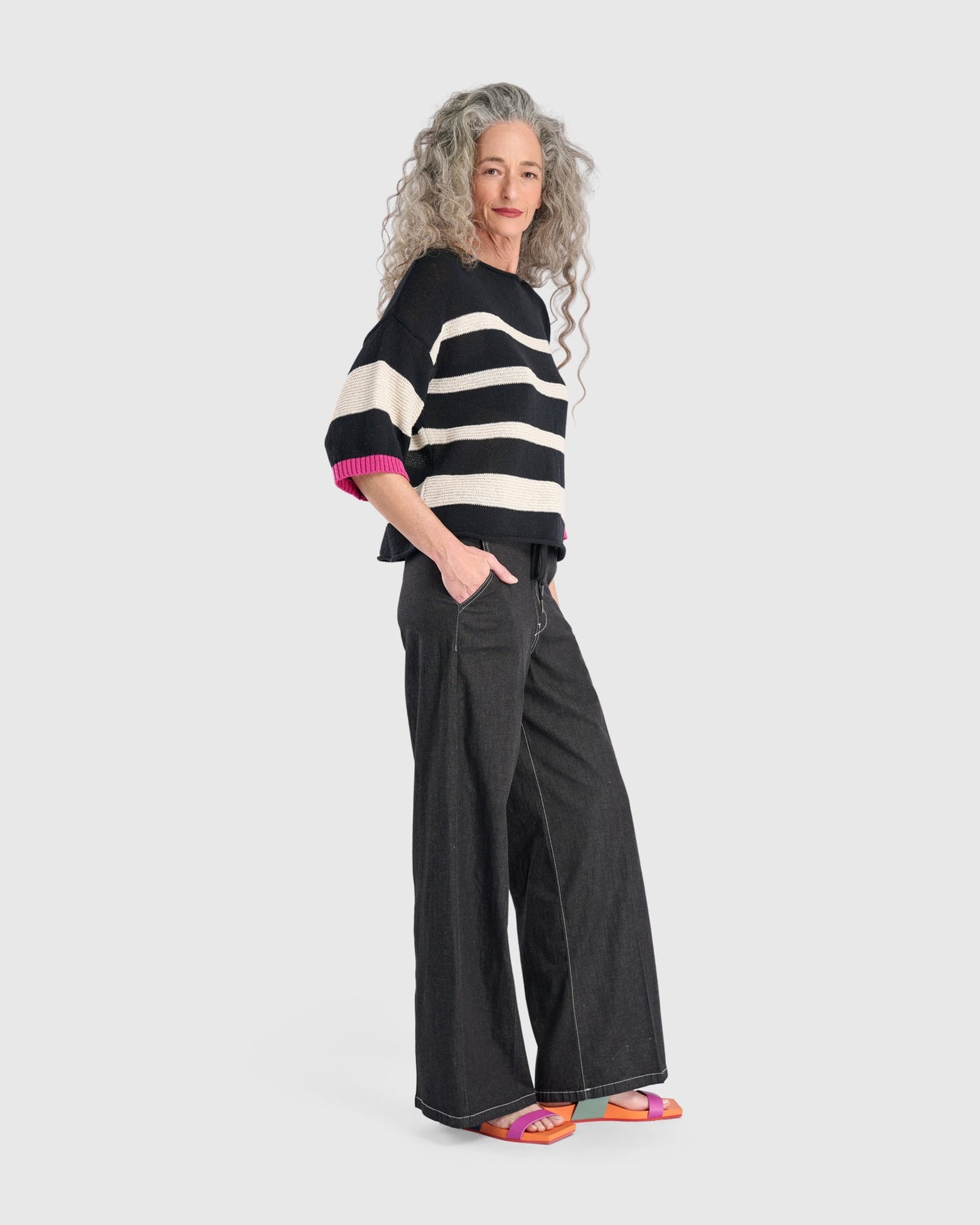 Boxy Stripes Sweater, Black/Cream