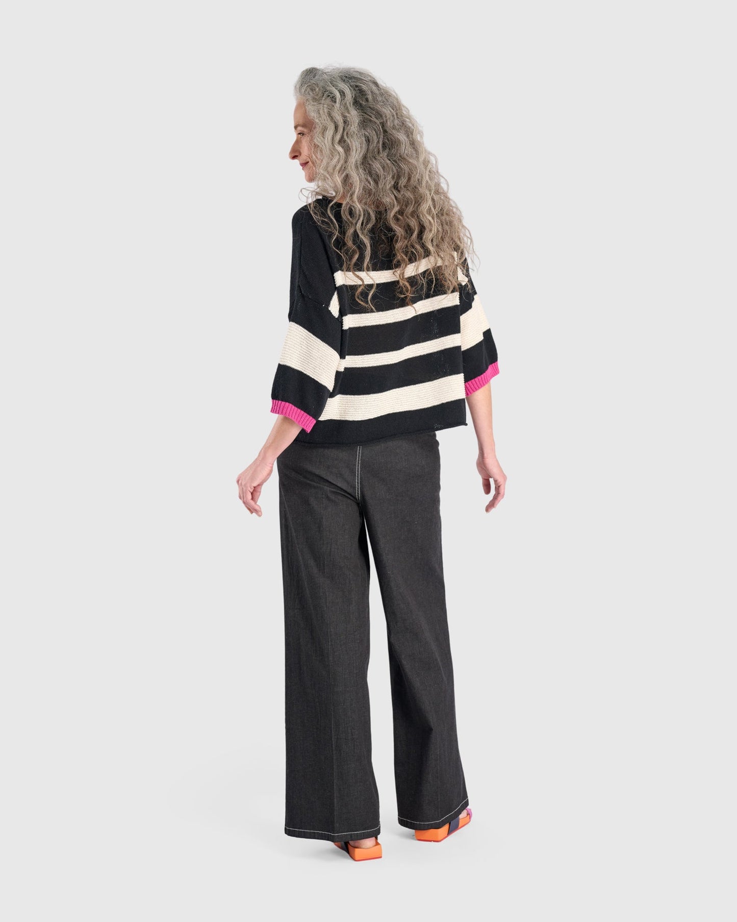 Boxy Stripes Sweater, Black/Cream