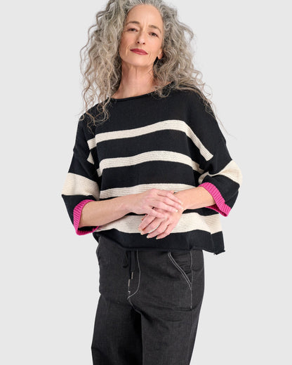 Boxy Stripes Sweater, Black/Cream