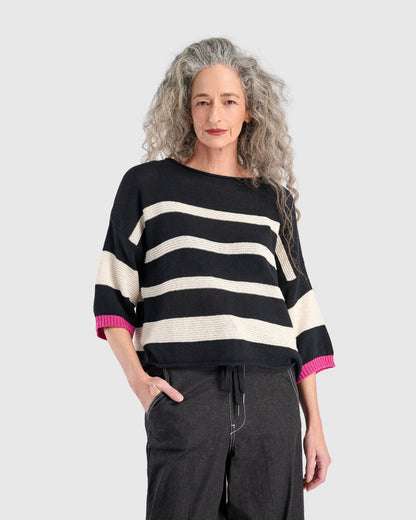 Boxy Stripes Sweater, Black/Cream