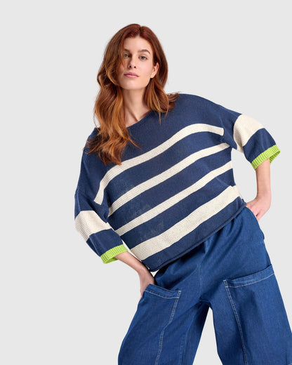 Boxy Stripes Sweater, Blue/Cream