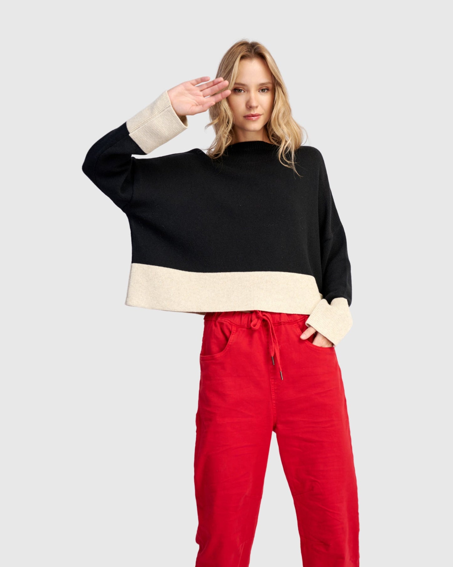 Vista Block Sweater, Cream