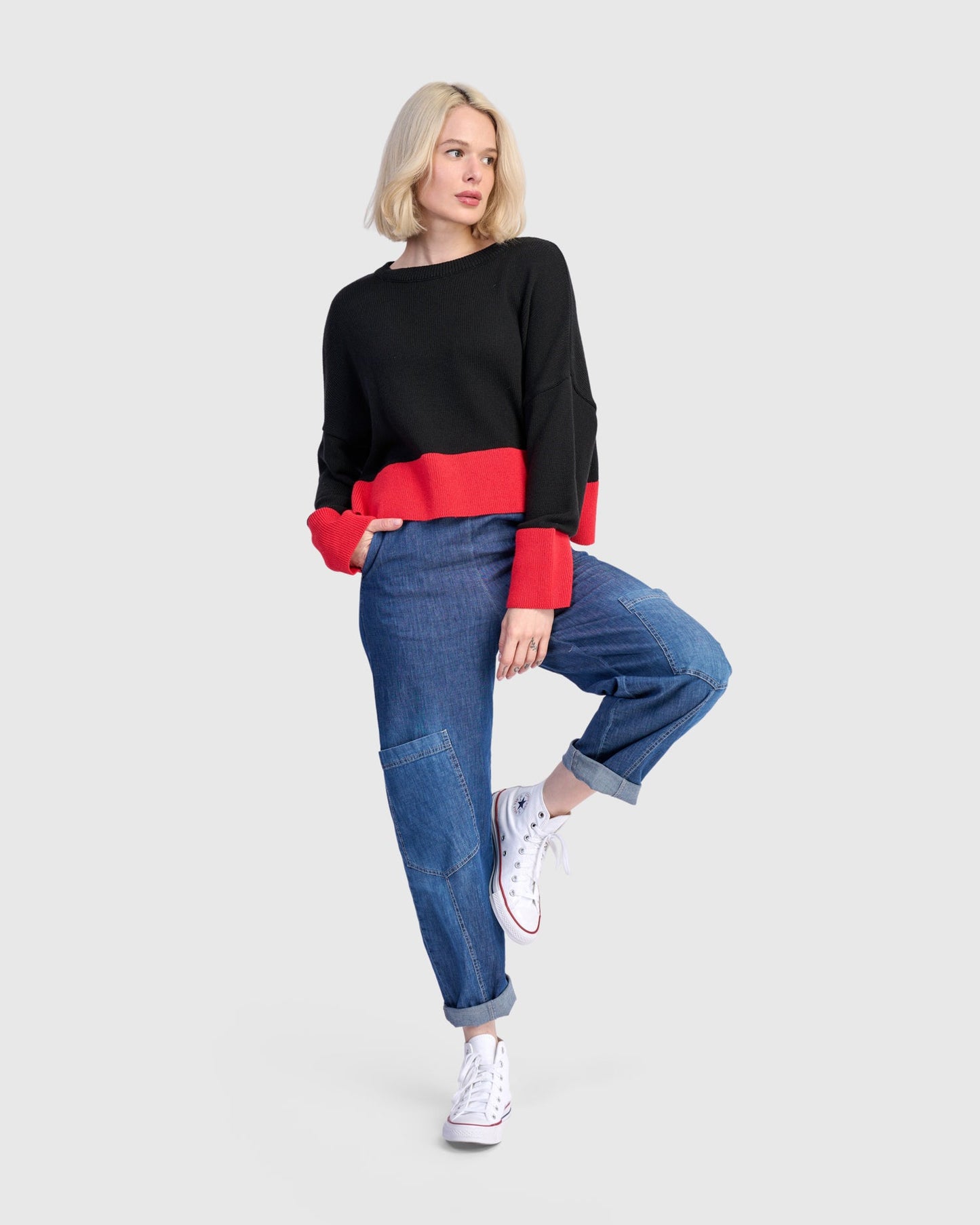 Vista Block Sweater, Red